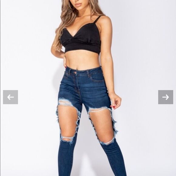 Going out of business sale Sexy style Denim charcoal crop top - Picture 3 of 5